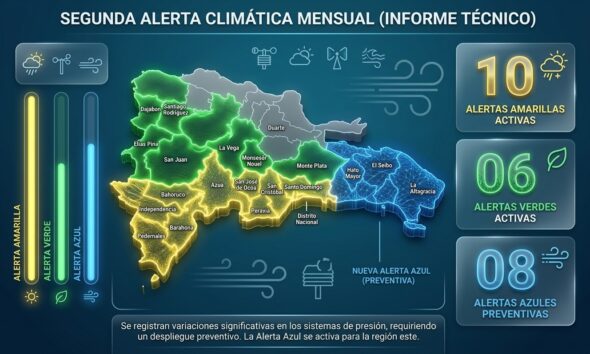 Alerta amarilla en Barahona y otras provincias dominicanas por las lluvias asociadas a una vaguada.