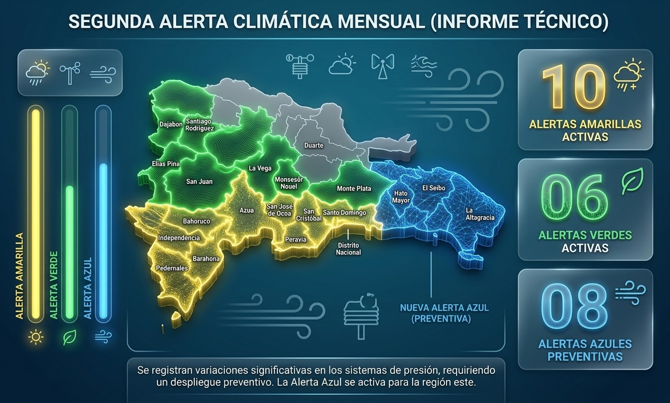 Alerta amarilla en Barahona y otras provincias dominicanas por las lluvias asociadas a una vaguada.