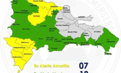 Información del COE sobre las provincias en alerta amarilla y verde por las lluvias asociadas a una vaguada en República Dominicana.