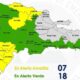 Información del COE sobre las provincias en alerta amarilla y verde por las lluvias asociadas a una vaguada en República Dominicana.