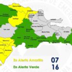 Información del COE sobre las provincias en alerta amarilla y verde por lluvias en República Dominicana.