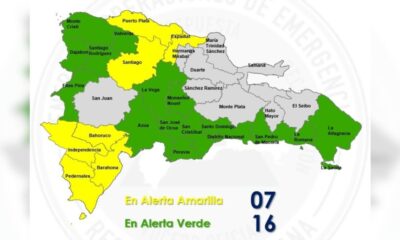 Información del COE sobre las provincias en alerta amarilla y verde por lluvias en República Dominicana.