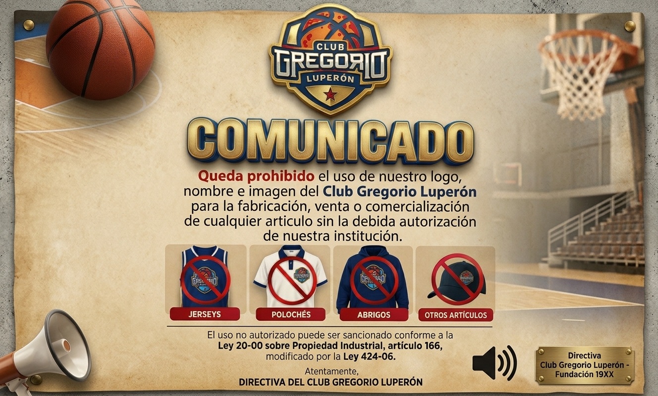 Club Gregorio Luperón advierte sobre uso no autorizado de su nombre, logo e imagen con fines comerciales