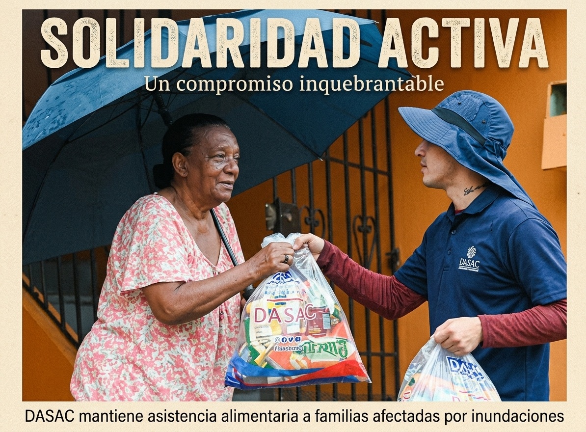 Operativos de asistencia alimentaria de la DASAC a familias afectadas por inundaciones en República Dominicana.