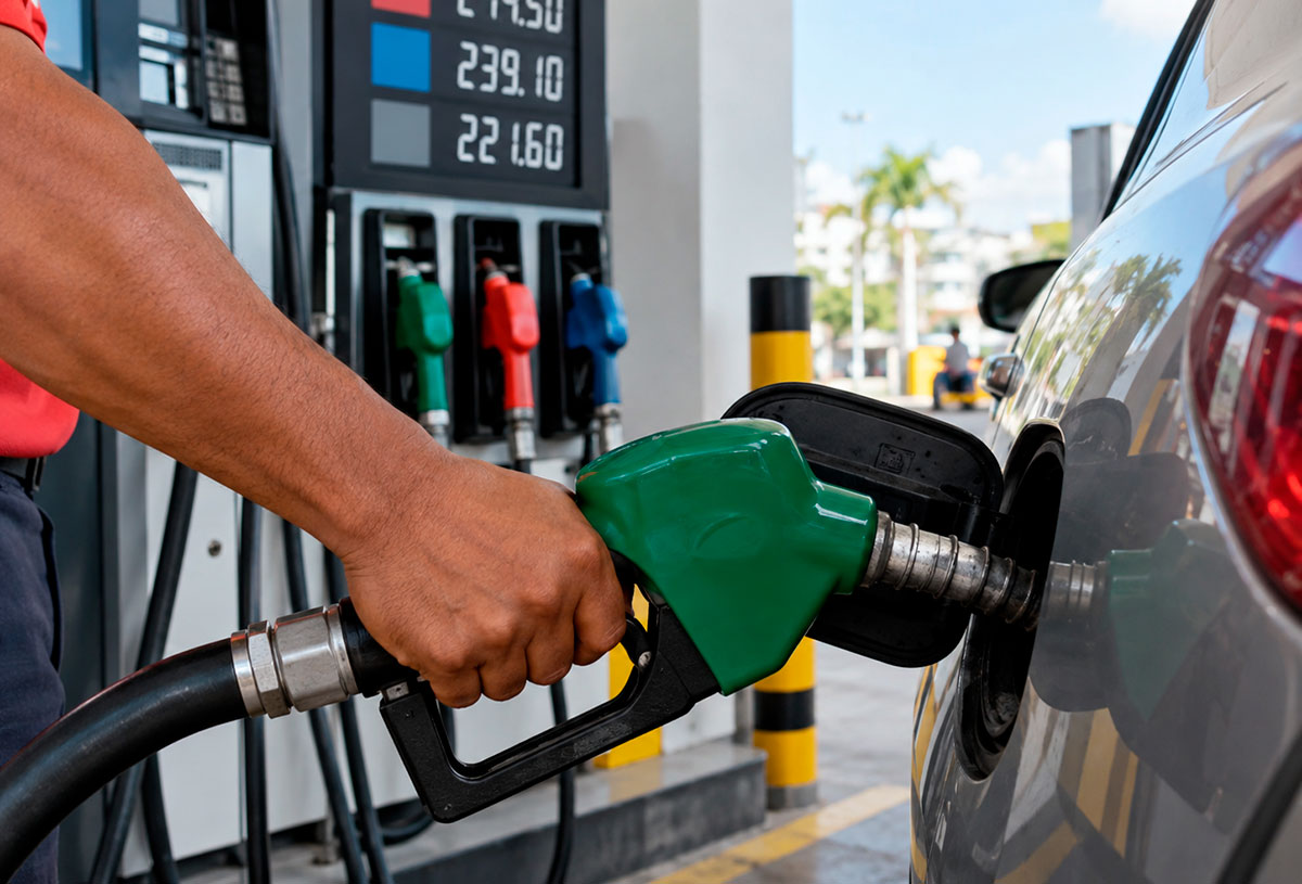 Surtidores de combustibles en una estación de servicio, imagen ilustrativa sobre los precios de la gasolina y el gasoil en República Dominicana.