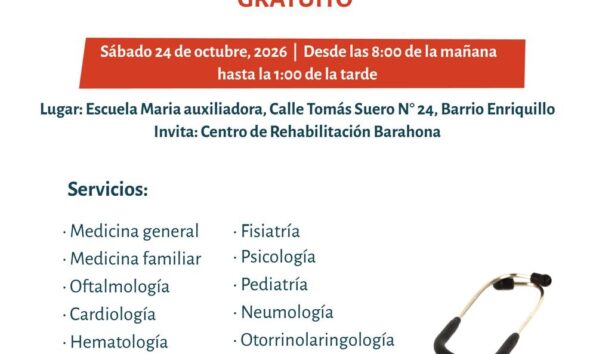 Jornada médica gratuita de Rehabilitación Filial Barahona por su 46.º aniversario.