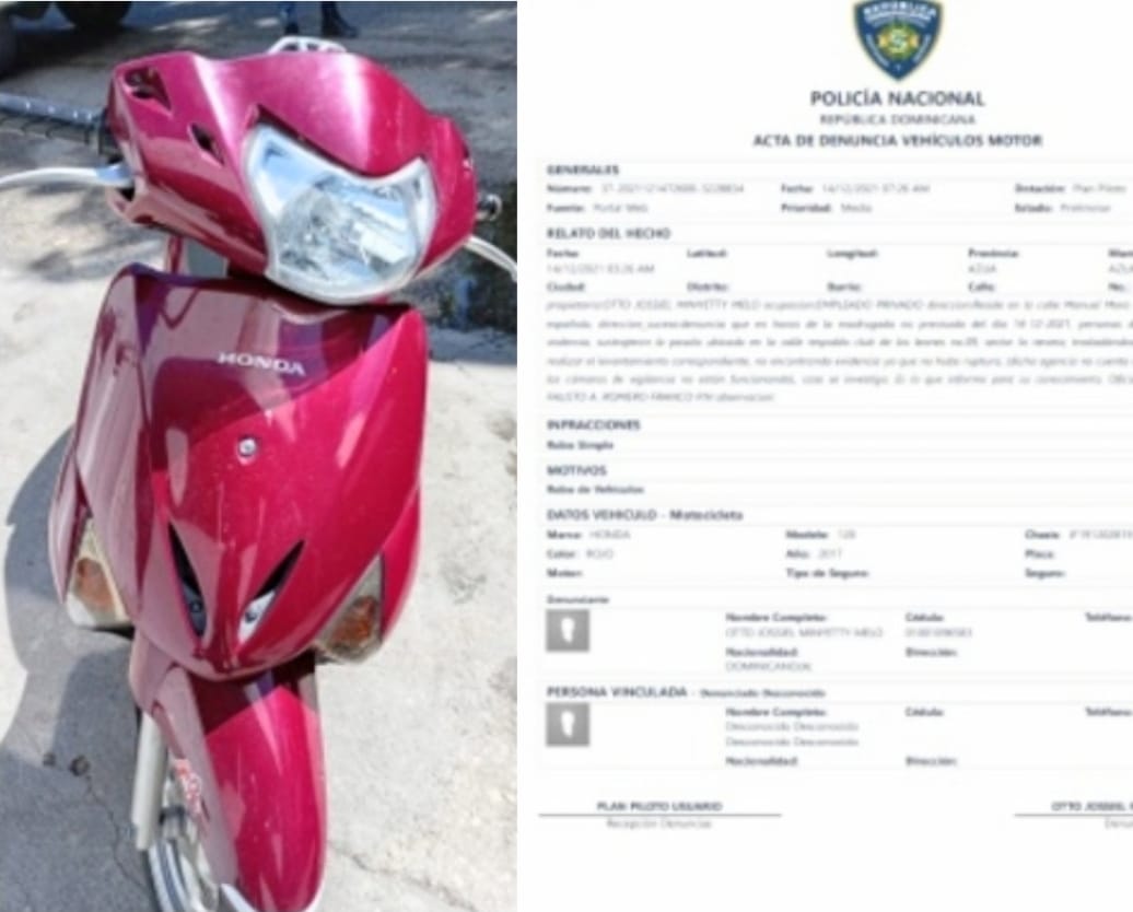 Pasola Honda Lead recuperada por la Policía Nacional en Barahona.