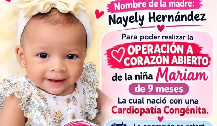 Solicitan donante para bebé de nueve meses que será operado a corazón abierto