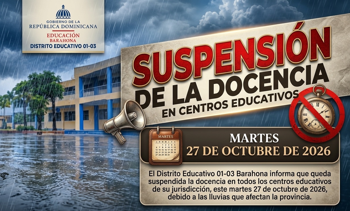 Suspensión de clases en centros educativos del Distrito 01-03 de Barahona por las lluvias.