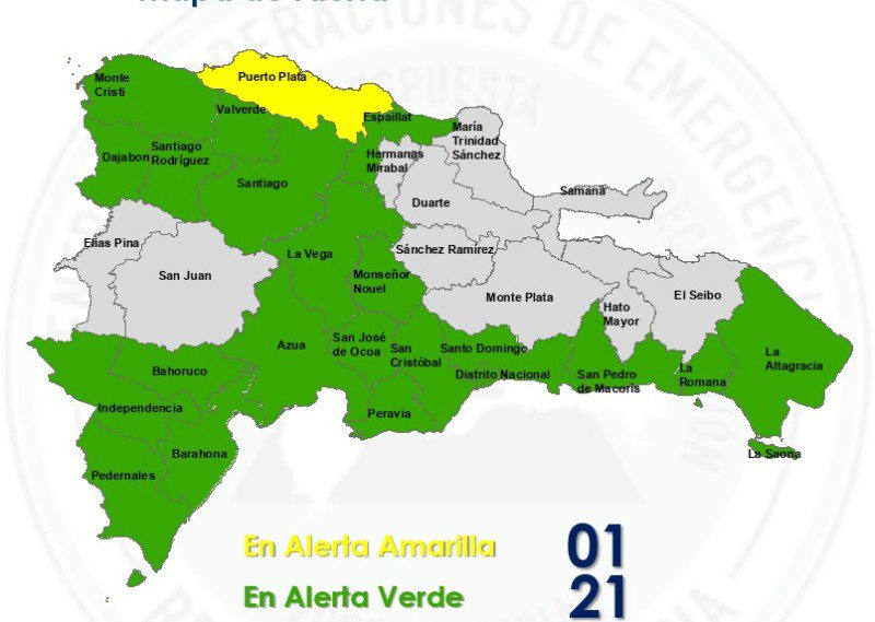 Información sobre las alertas del COE por lluvias y tormentas eléctricas en 22 provincias dominicanas.
