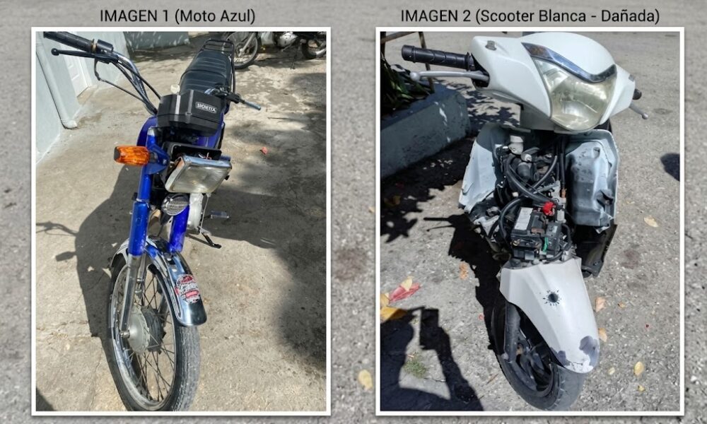 Información sobre la recuperación de una pasola Honda Lead 125 blanca y una motocicleta AX-100 azul en Cabral y Cachón, Barahona.